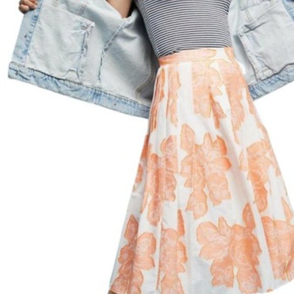 Anthropologie Arboretum A-line Skirt by Hutch White Orange Pleated Lace Details